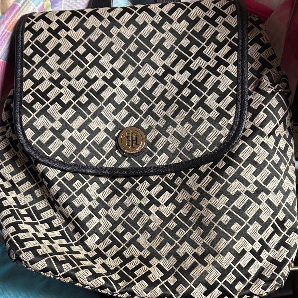 Tommy Hilfiger Monogram Black and Cream Backpack